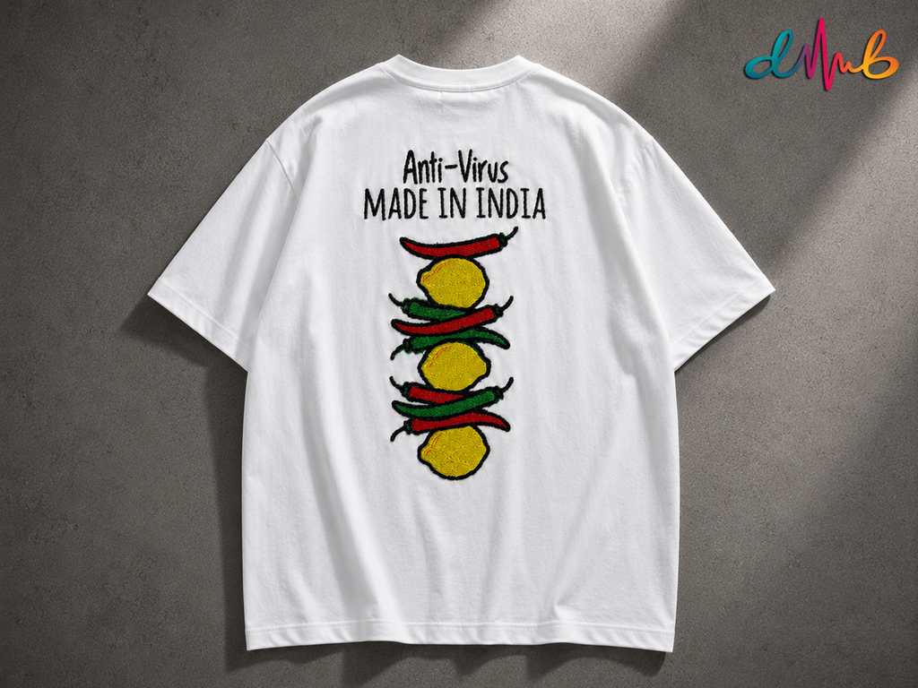 Anti-Virus Made In India Oversized Embroidered T-Shirt | Premium Double-Stitched Streetwear Tee