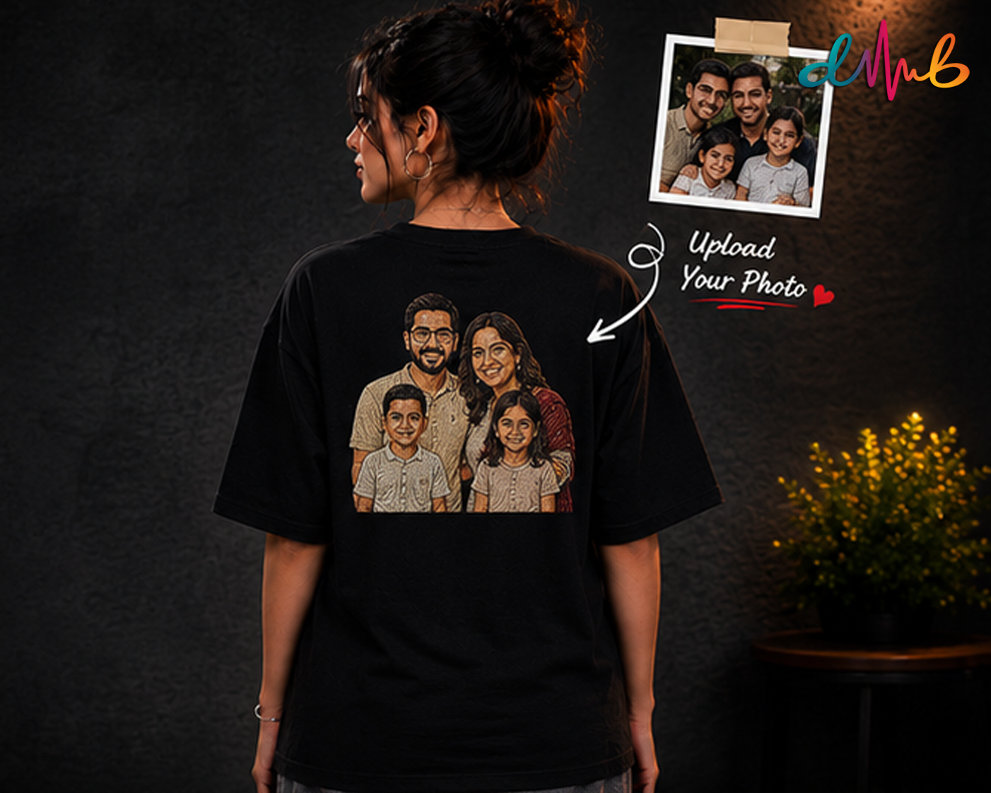 Custom Portrait Embroidery Oversized T-Shirt – Personalised Photo Embroidered Tee | Dhaaga Beats