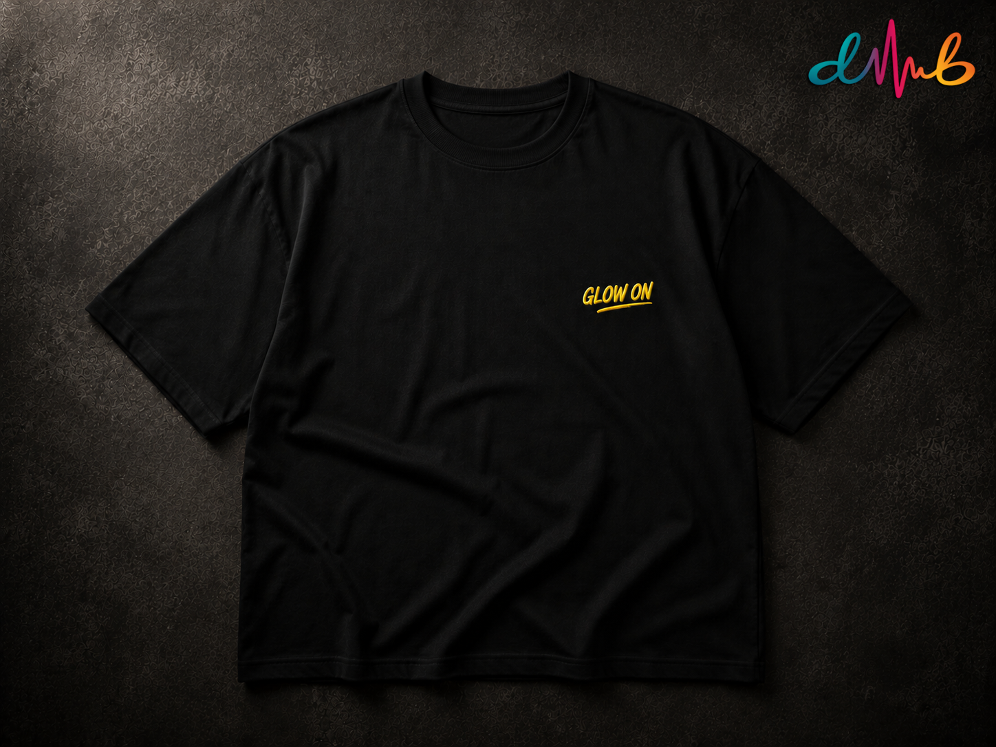 Glow On Oversized Premium Embroidered T-Shirt – Black