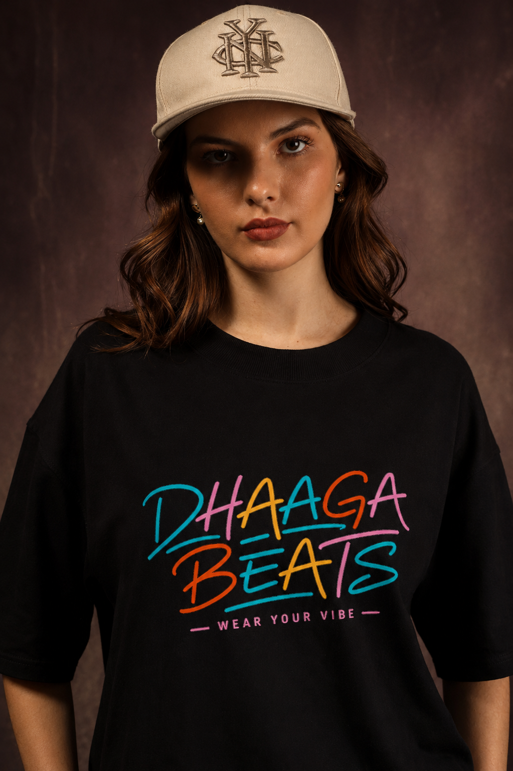 Neon Dual Faces Abstract Oversized Printed T-Shirt – 240 GSM Premium Streetwear by Dhaaga Beats