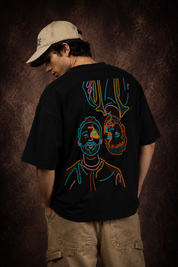 Neon Dual Faces Abstract Oversized Printed T-Shirt – 240 GSM Premium Streetwear by Dhaaga Beats