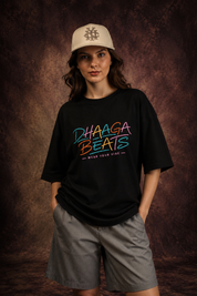 Neon Dual Faces Abstract Oversized Printed T-Shirt – 240 GSM Premium Streetwear by Dhaaga Beats