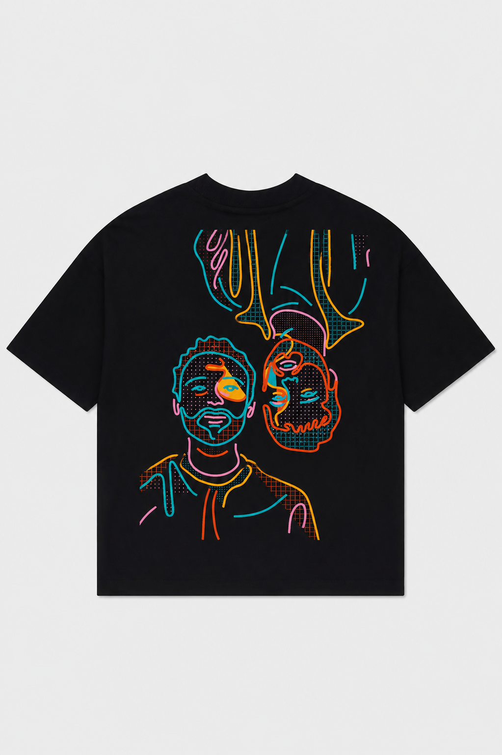 Neon Dual Faces Abstract Oversized Printed T-Shirt – 240 GSM Premium Streetwear by Dhaaga Beats