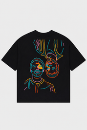 Neon Dual Faces Abstract Oversized Printed T-Shirt – 240 GSM Premium Streetwear by Dhaaga Beats