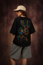 Neon Dual Faces Abstract Oversized Printed T-Shirt – 240 GSM Premium Streetwear by Dhaaga Beats