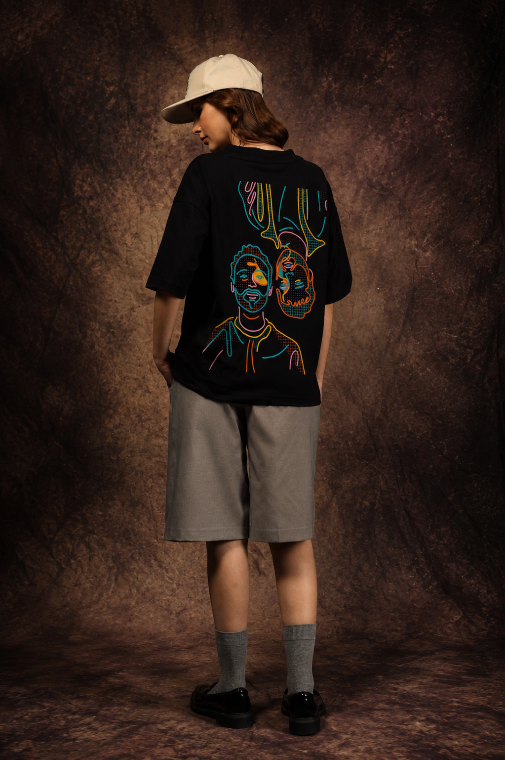 Neon Dual Faces Abstract Oversized Printed T-Shirt – 240 GSM Premium Streetwear by Dhaaga Beats