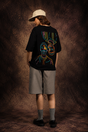 Neon Dual Faces Abstract Oversized Printed T-Shirt – 240 GSM Premium Streetwear by Dhaaga Beats