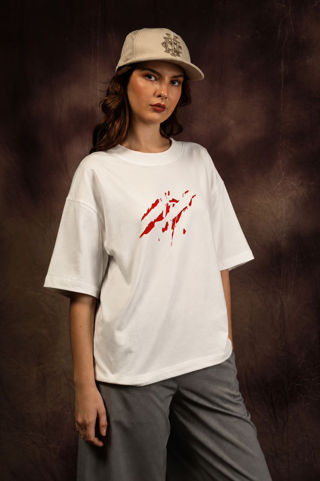 Abstract Red Brush Art Oversized Printed T-Shirt – Premium Streetwear by Dhaaga Beats