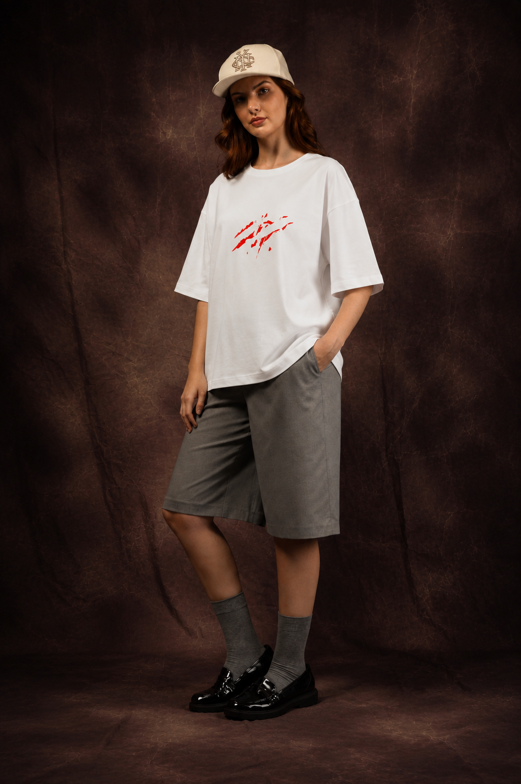 Abstract Red Brush Art Oversized Printed T-Shirt – Premium Streetwear by Dhaaga Beats