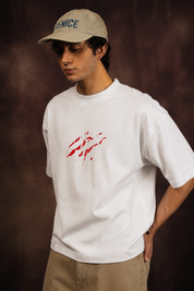 Abstract Red Brush Art Oversized Printed T-Shirt – Premium Streetwear by Dhaaga Beats