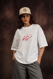 Abstract Red Brush Art Oversized Printed T-Shirt – Premium Streetwear by Dhaaga Beats