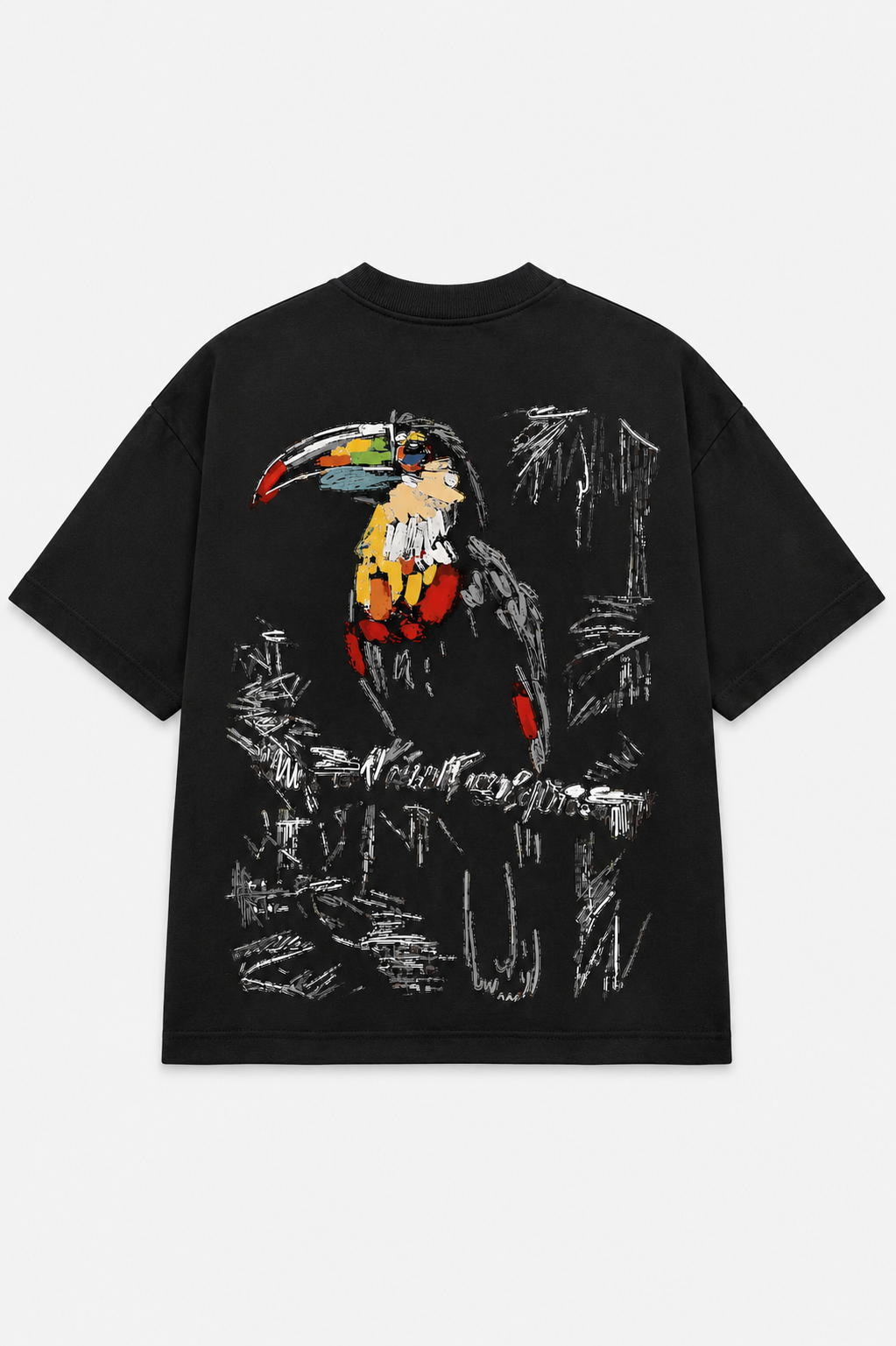 Abstract Toucan Bird Oversized Printed T-Shirt – 240 GSM Premium Streetwear by Dhaaga Beats