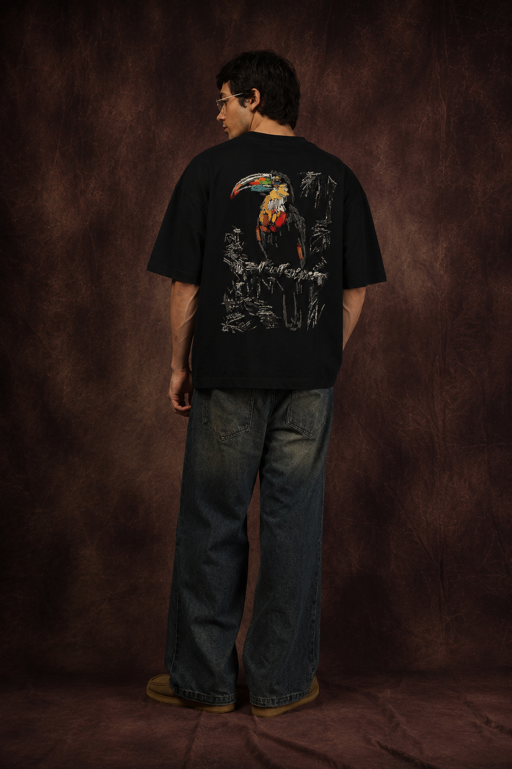 Abstract Toucan Bird Oversized Printed T-Shirt – 240 GSM Premium Streetwear by Dhaaga Beats