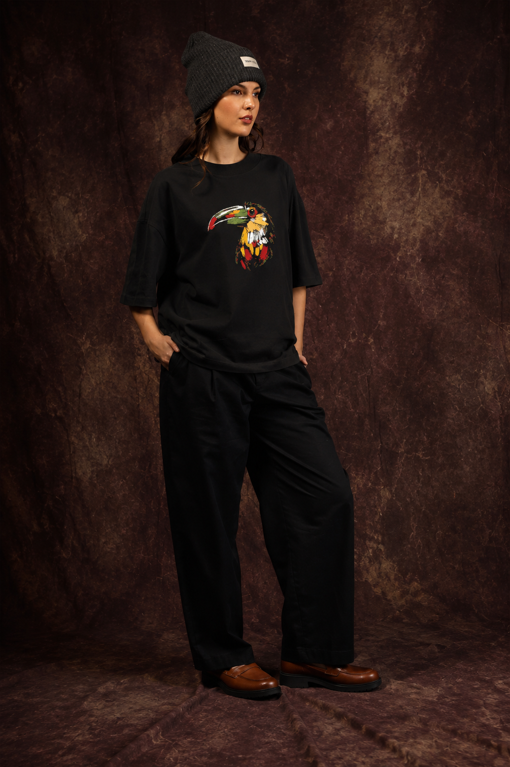 Abstract Toucan Bird Oversized Printed T-Shirt – 240 GSM Premium Streetwear by Dhaaga Beats