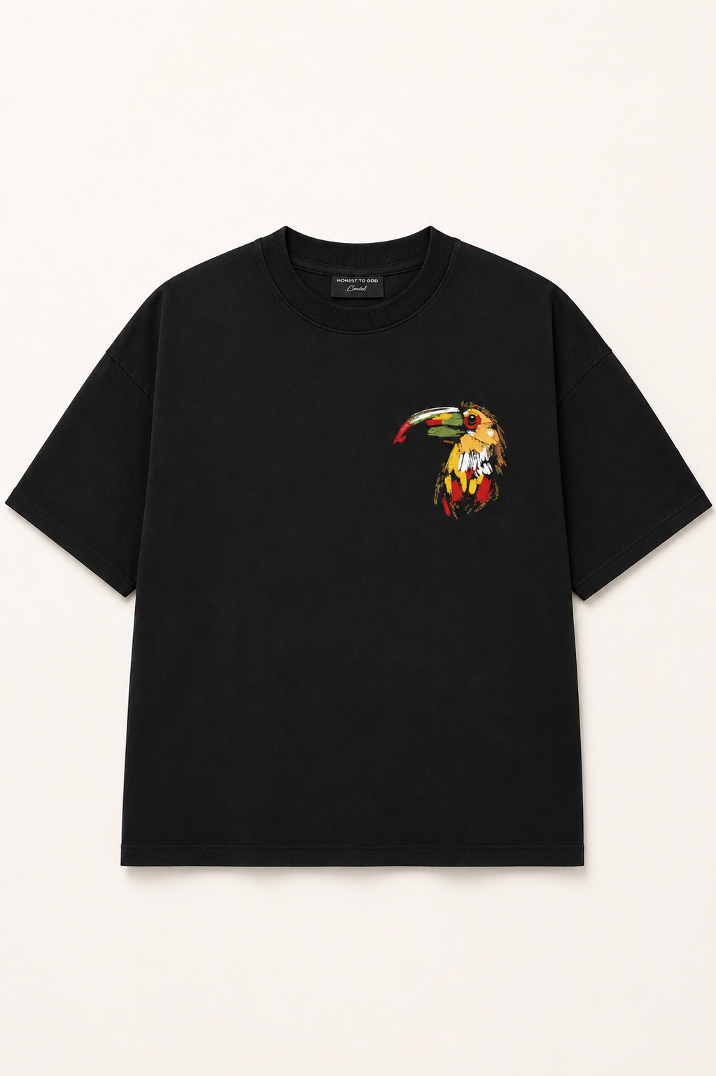 Abstract Toucan Bird Oversized Printed T-Shirt – 240 GSM Premium Streetwear by Dhaaga Beats