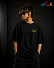 Glow On Oversized Premium Embroidered T-Shirt – Black