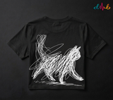 Abstract Scribble Cat Oversized Printed T-Shirt – Premium Streetwear by Dhaaga Beats