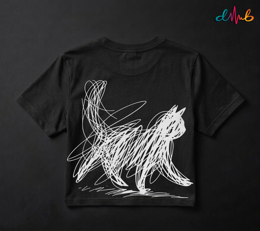 Abstract Scribble Cat Oversized Printed T-Shirt – Premium Streetwear by Dhaaga Beats