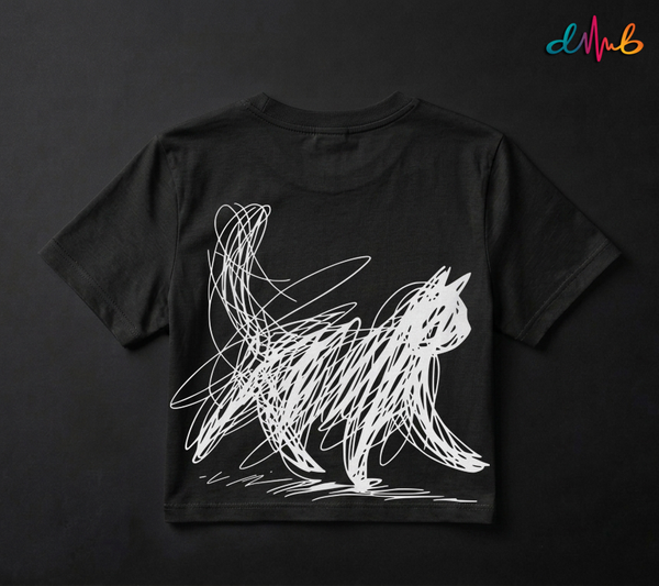 Abstract Scribble Cat Oversized Printed T-Shirt – Premium Streetwear by Dhaaga Beats