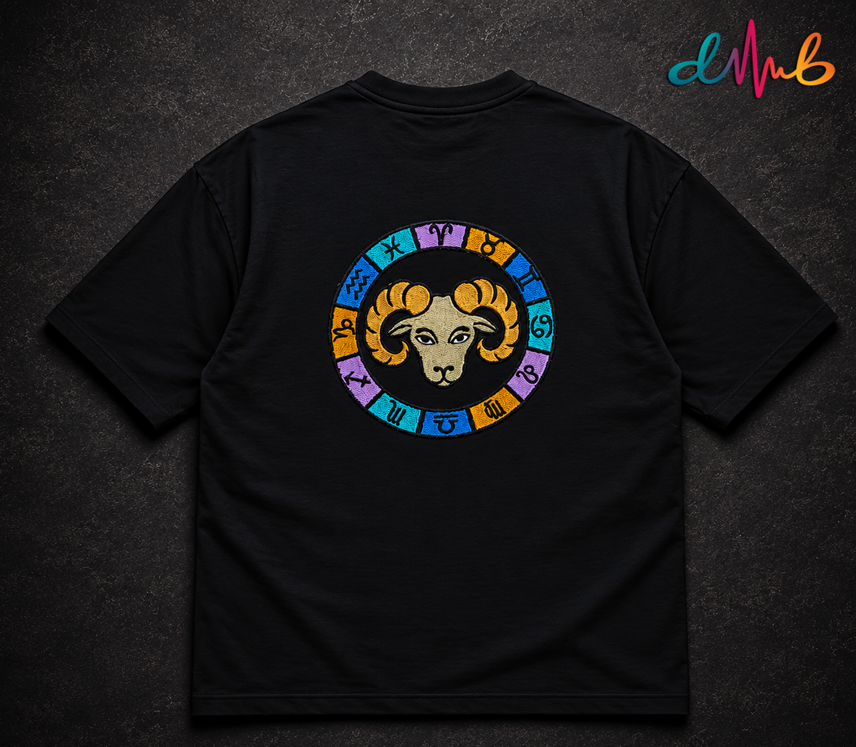 Aries Zodiac Oversized Embroidered T-Shirt – Premium Black Streetwear Tee | Dhaaga Beats