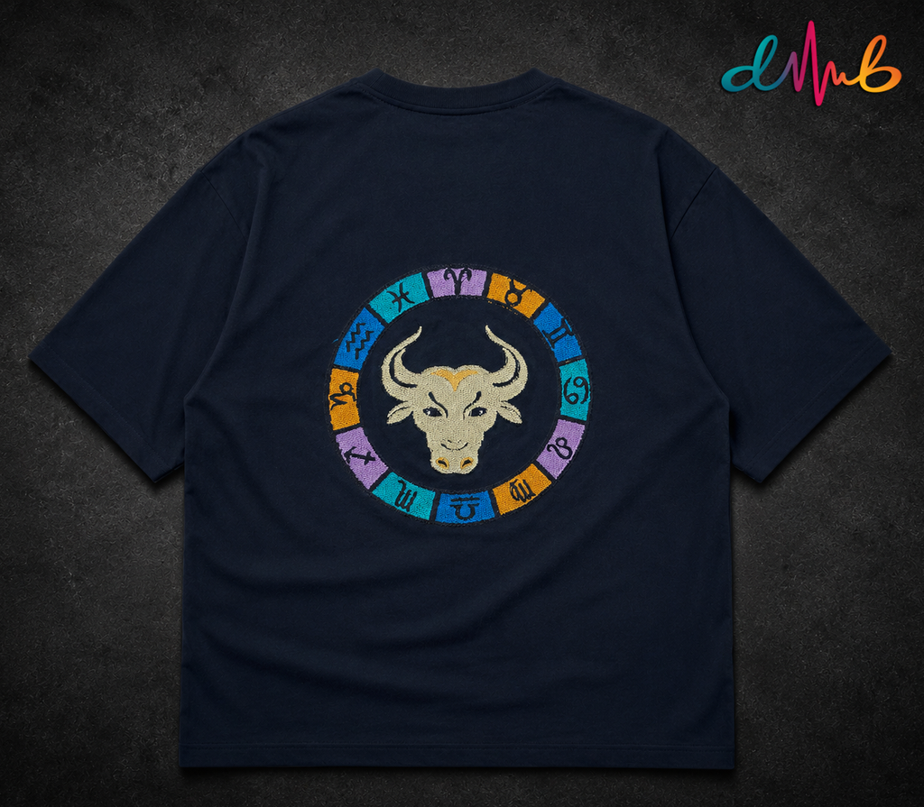Taurus Zodiac Energy Oversized Embroidered T-Shirt – Premium Streetwear Tee | Dhaaga Beats