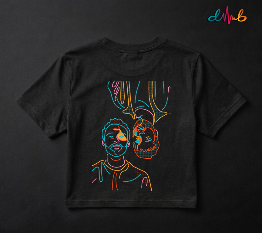 Neon Dual Faces Abstract Oversized Printed T-Shirt – 240 GSM Premium Streetwear by Dhaaga Beats