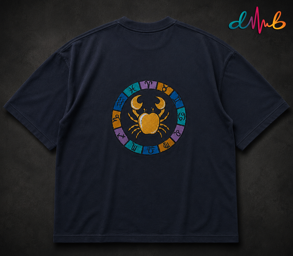 Cancer Zodiac Embroidered Oversized T-Shirt – Premium Streetwear by Dhaaga Beats