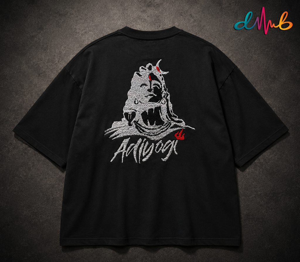 Adiyogi 🔱 Oversized Embroidered T-Shirt – Premium Black Streetwear