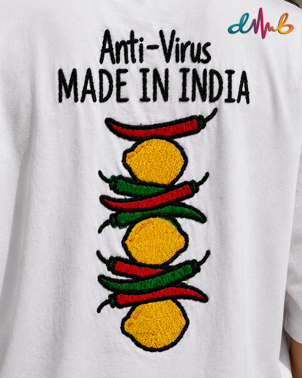 Anti-Virus Made In India Oversized Embroidered T-Shirt | Premium Double-Stitched Streetwear Tee