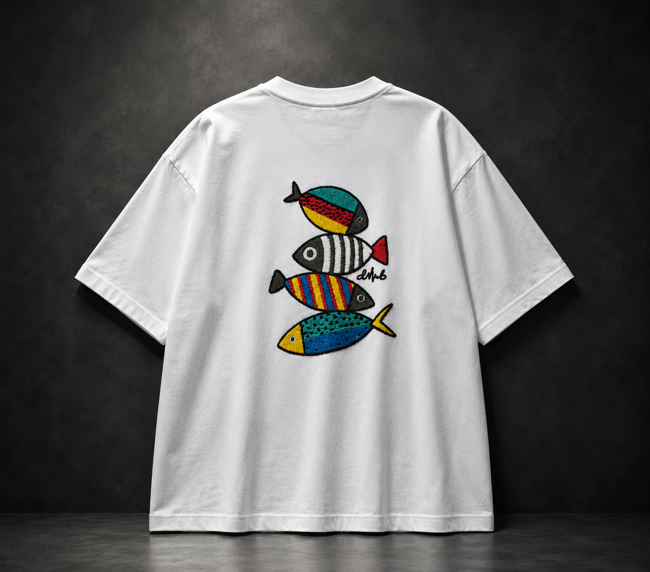 GO WITH THE FLOW Oversized Embroidered T-Shirt – Premium White Streetwear Tee