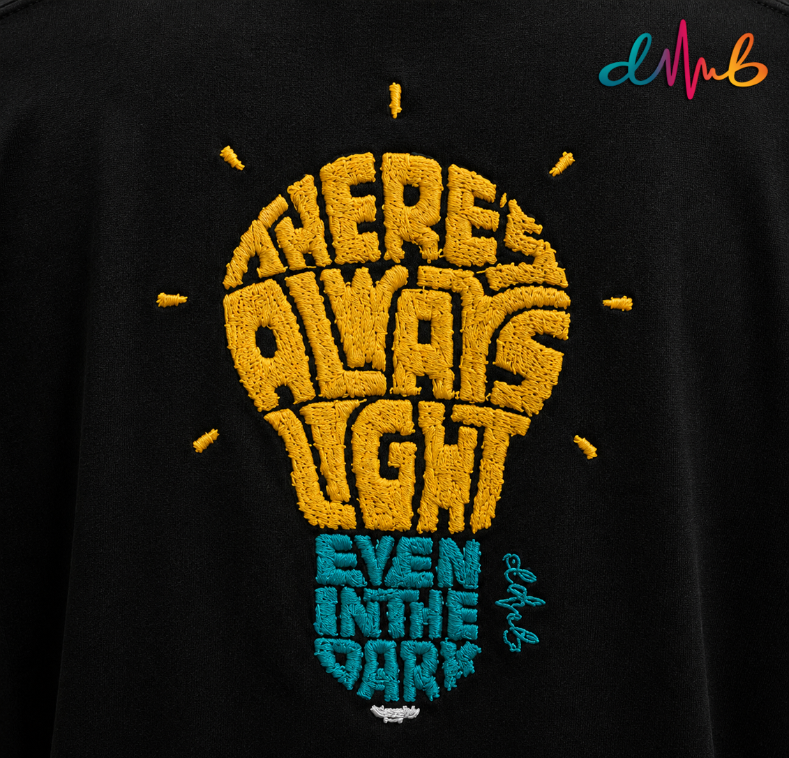 Glow On Oversized Premium Embroidered T-Shirt – Black