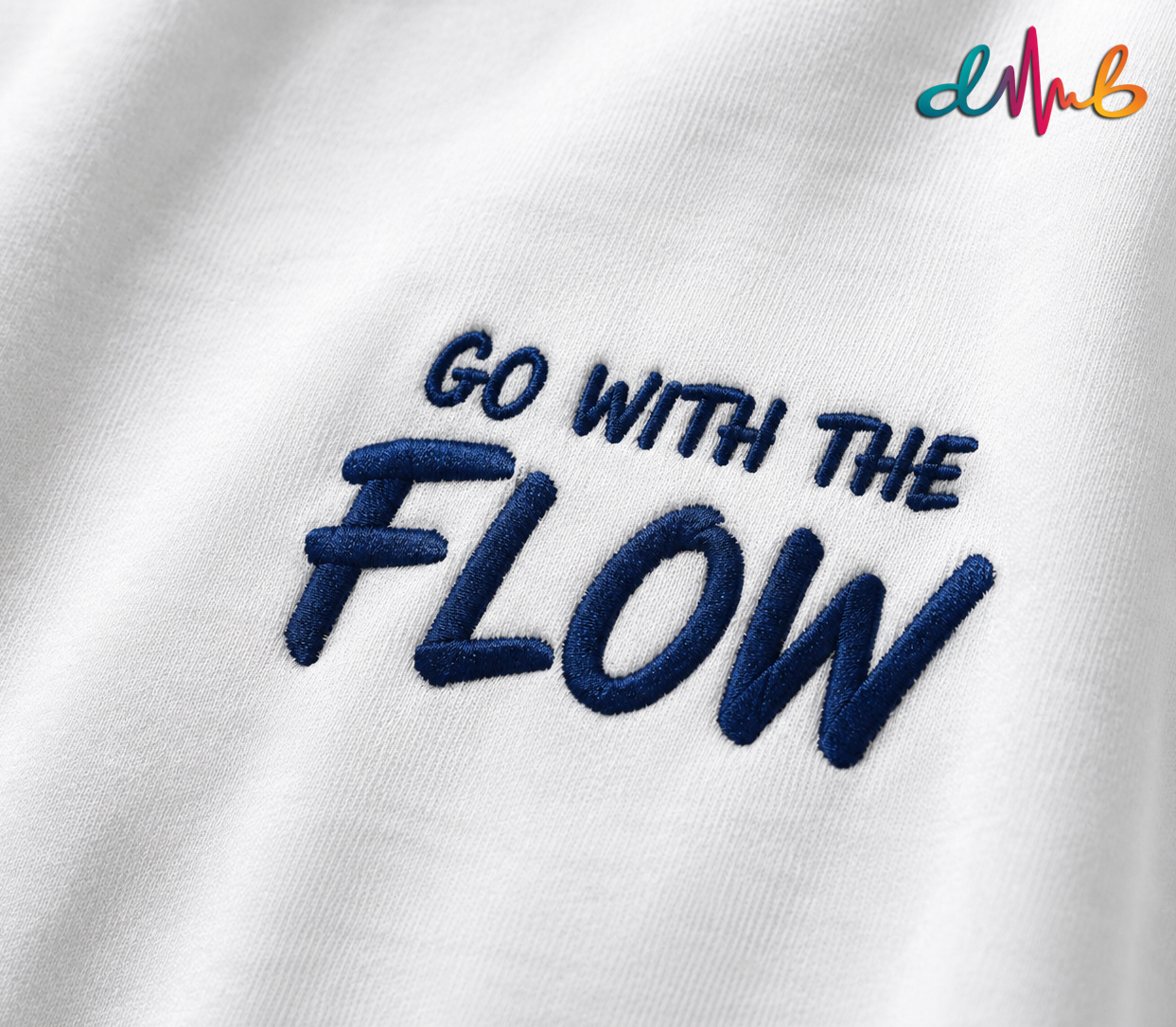 GO WITH THE FLOW Oversized Embroidered T-Shirt – Premium White Streetwear Tee