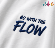 GO WITH THE FLOW Oversized Embroidered T-Shirt – Premium White Streetwear Tee