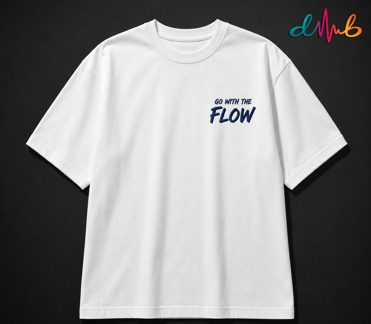 GO WITH THE FLOW Oversized Embroidered T-Shirt – Premium White Streetwear Tee