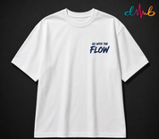 GO WITH THE FLOW Oversized Embroidered T-Shirt – Premium White Streetwear Tee
