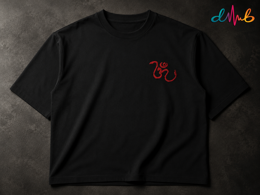 Mahadev Om Oversized Embroidered Black T-Shirt – Premium Spiritual Streetwear by Dhaaga Beats