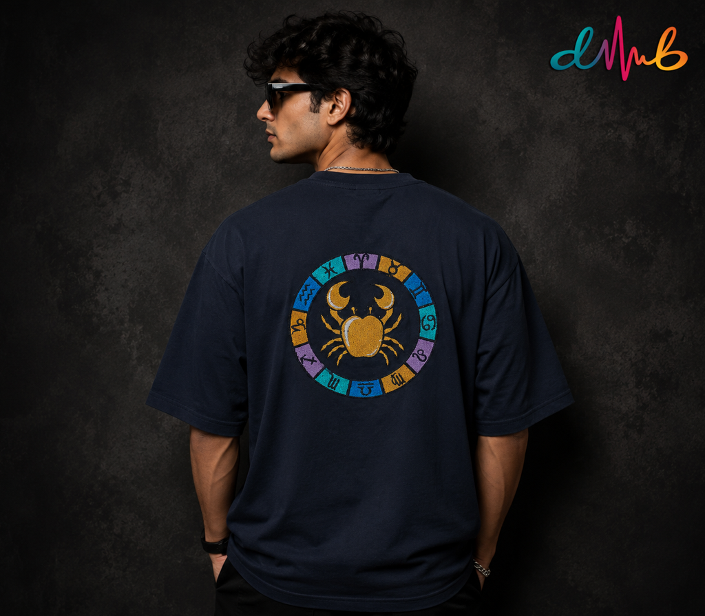 Cancer Zodiac Embroidered Oversized T-Shirt – Premium Streetwear by Dhaaga Beats
