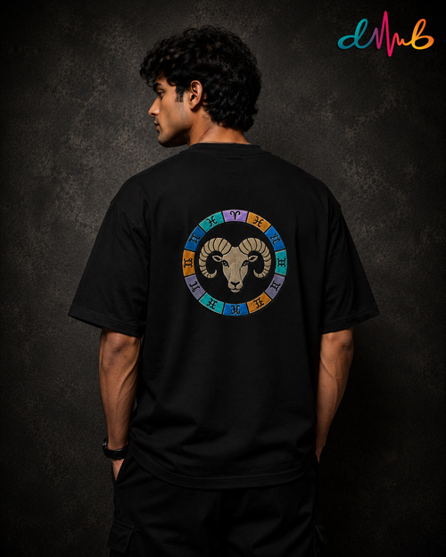 Aries Zodiac Oversized Embroidered T-Shirt – Premium Black Streetwear Tee | Dhaaga Beats