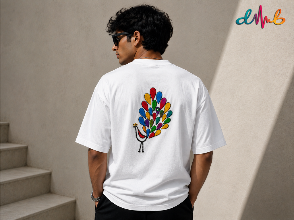 BORN COLOURFUL Oversized Embroidered T-Shirt | Premium White Streetwear | Dhaaga Beats
