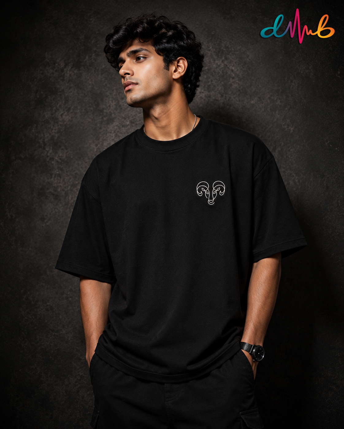 Aries Zodiac Oversized Embroidered T-Shirt – Premium Black Streetwear Tee | Dhaaga Beats