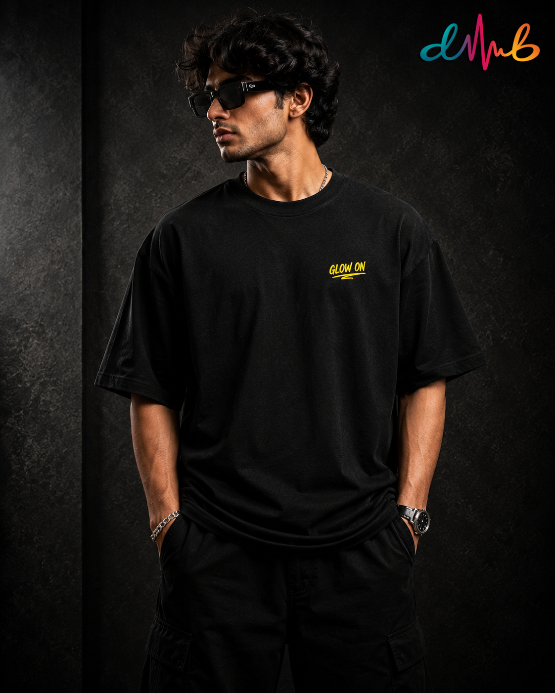 Glow On Oversized Premium Embroidered T-Shirt – Black