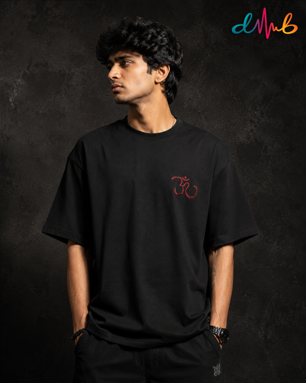Mahadev Om Oversized Embroidered Black T-Shirt – Premium Spiritual Streetwear by Dhaaga Beats