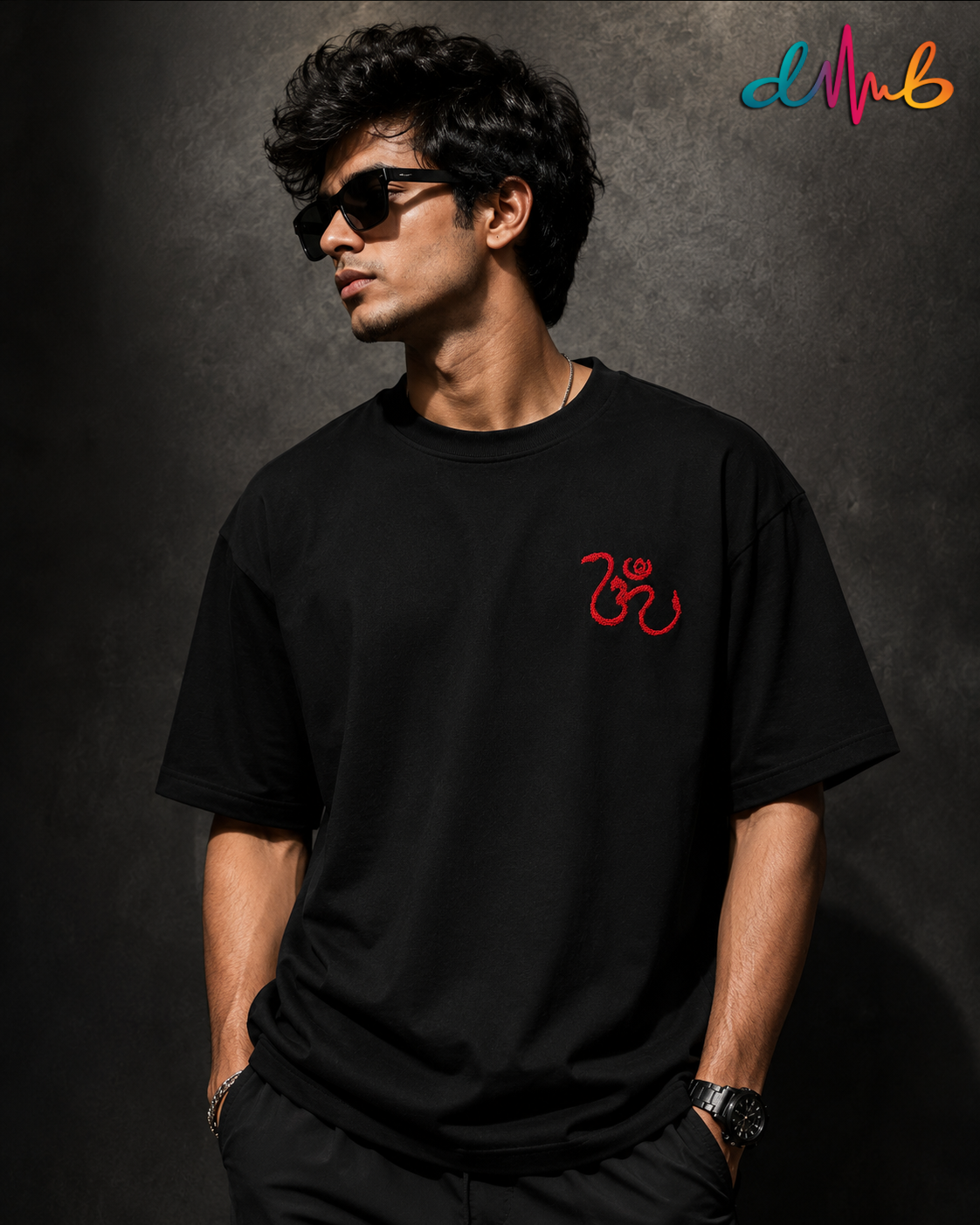 Ganesh Vakratunda Maha kaya Oversized Embroidered Black T-Shirt – Premium Spiritual Streetwear by Dhaaga Beats