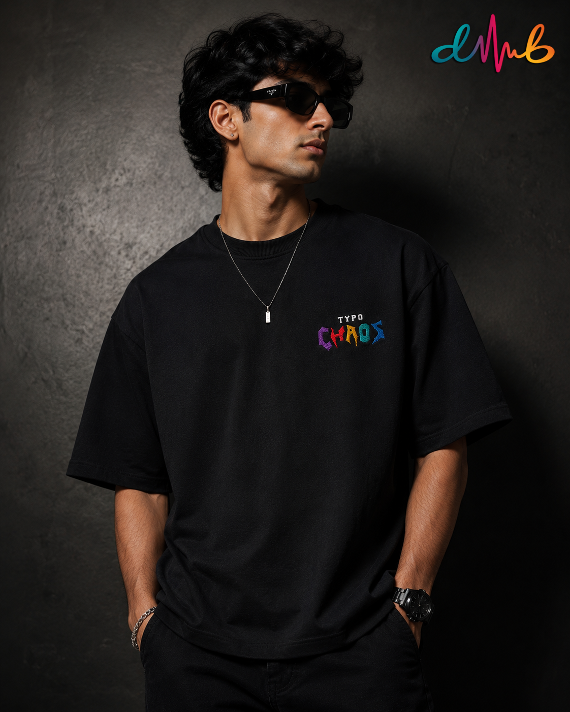 TYPO CHAOS Oversized Embroidered Black T-Shirt – Premium Streetwear by Dhaaga Beats