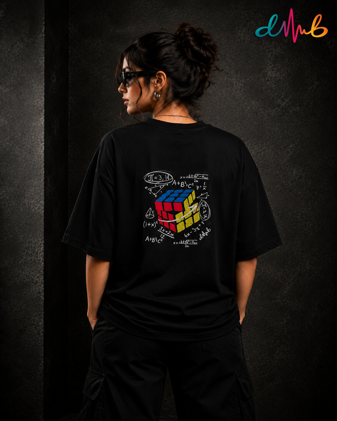 Calculated Moves Oversized Black Embroidered T-Shirt