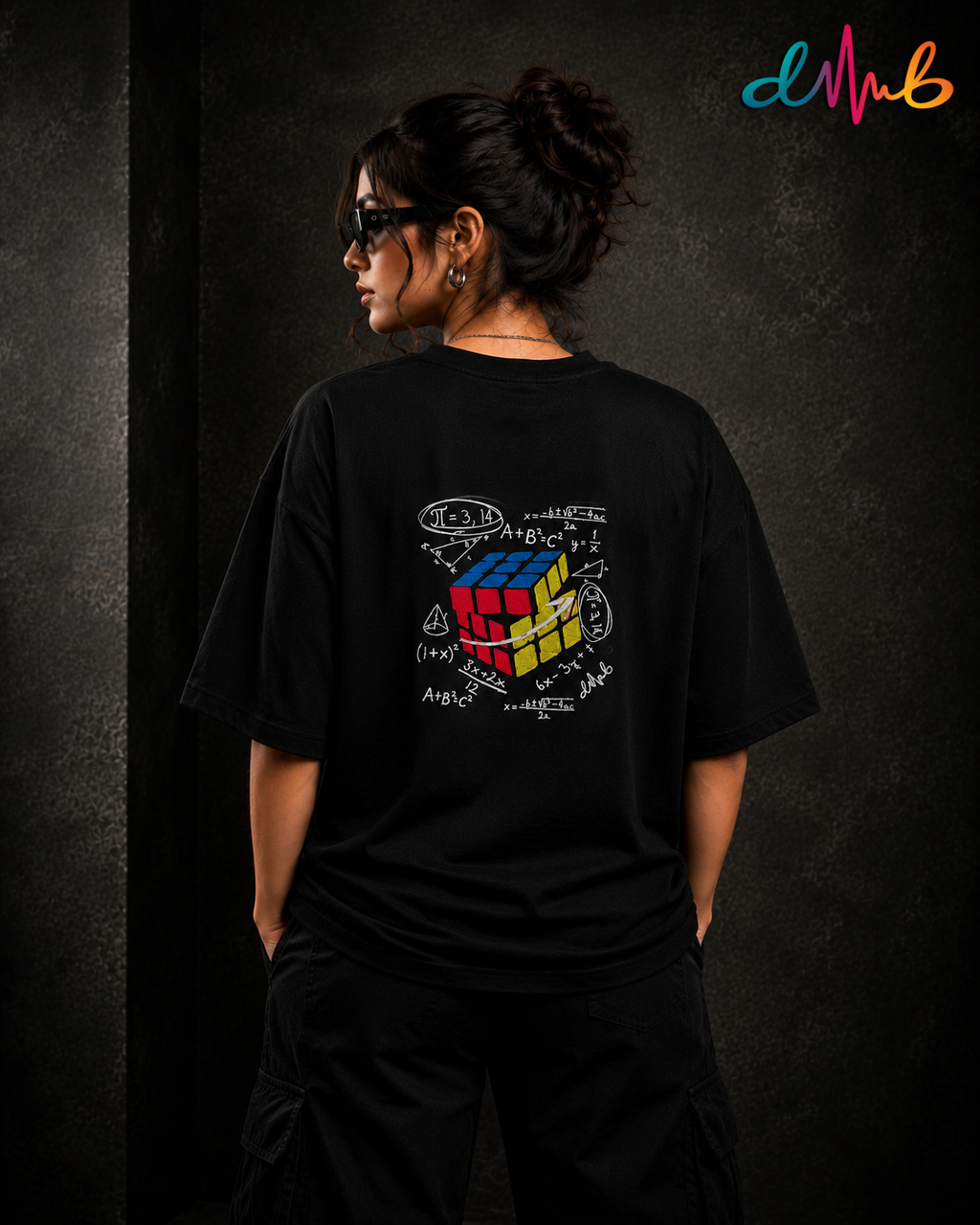 Calculated Moves Oversized Black Embroidered T-Shirt