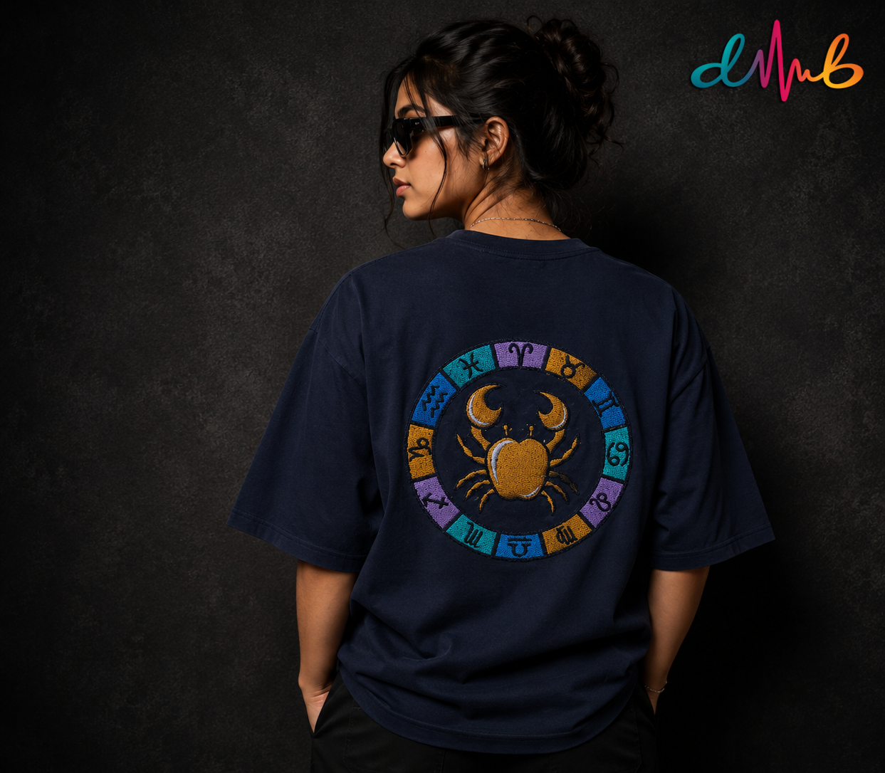 Cancer Zodiac Embroidered Oversized T-Shirt – Premium Streetwear by Dhaaga Beats
