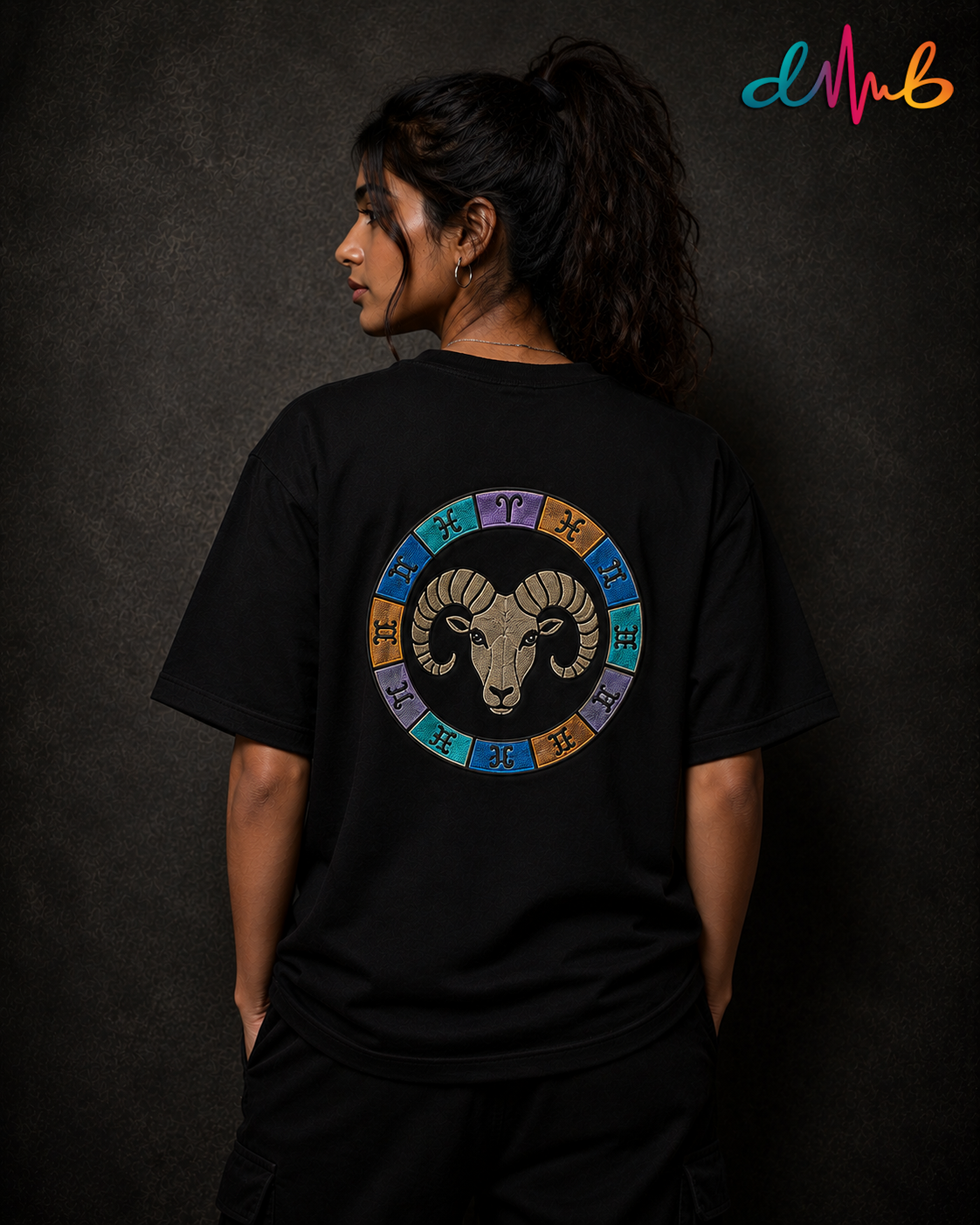 Aries Zodiac Oversized Embroidered T-Shirt – Premium Black Streetwear Tee | Dhaaga Beats