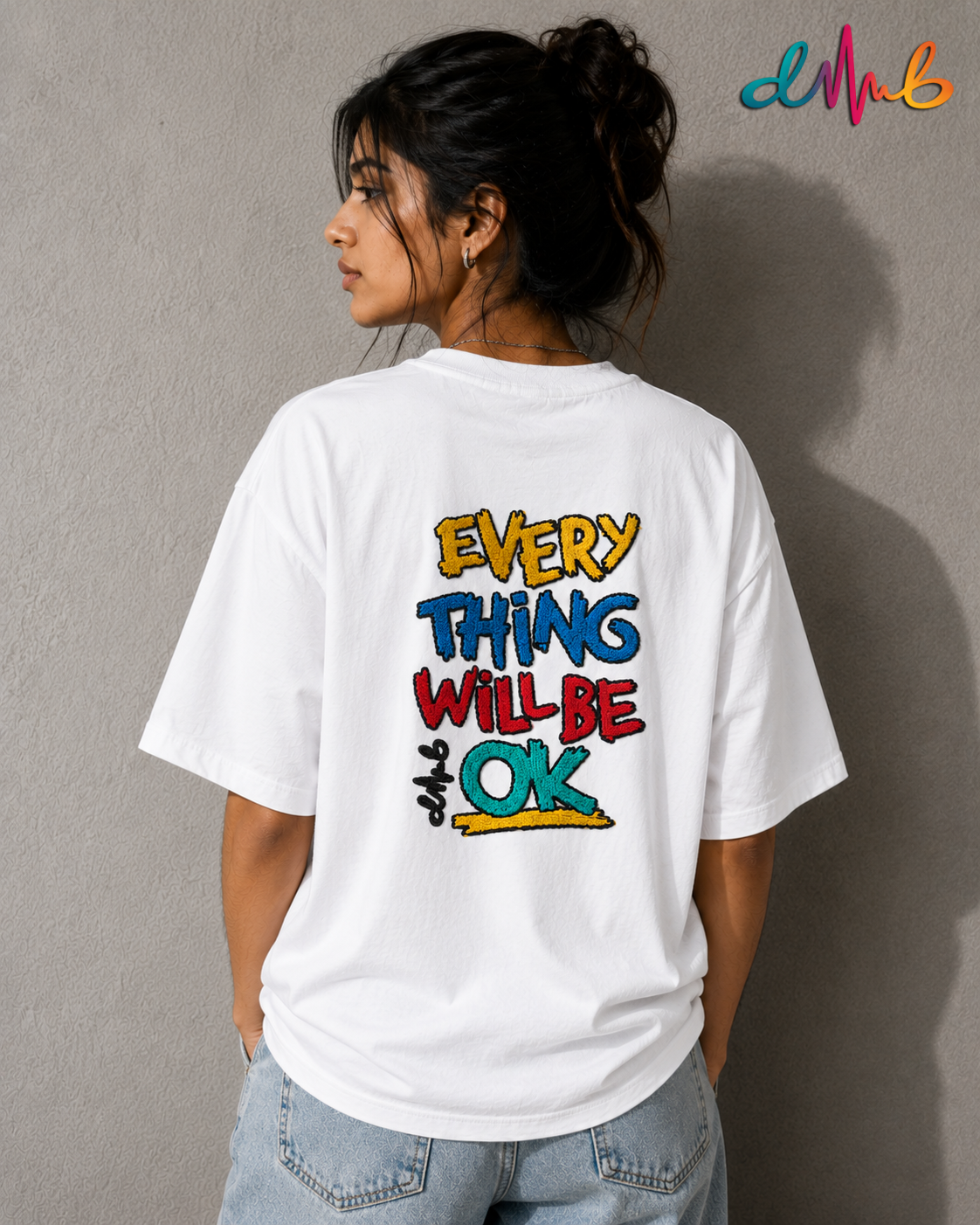 Stay Positive Oversized Embroidered T-Shirt – Premium White Streetwear Tee | Dhaaga Beats