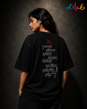 Ganesh Vakratunda Maha kaya Oversized Embroidered Black T-Shirt – Premium Spiritual Streetwear by Dhaaga Beats